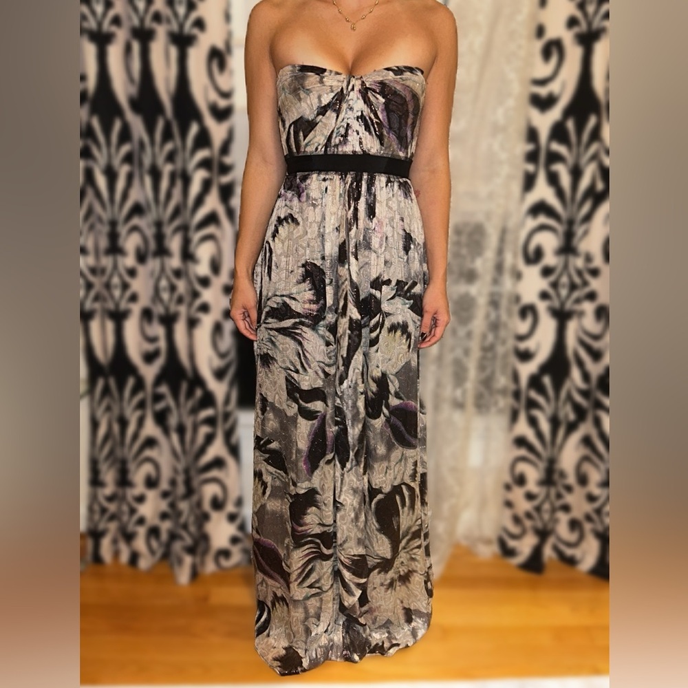 Vintage BCBGMaxAzria Chiffon Metallic Sleeveless Maxi Dress